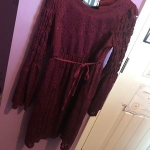 Cute fall girl dress wine color